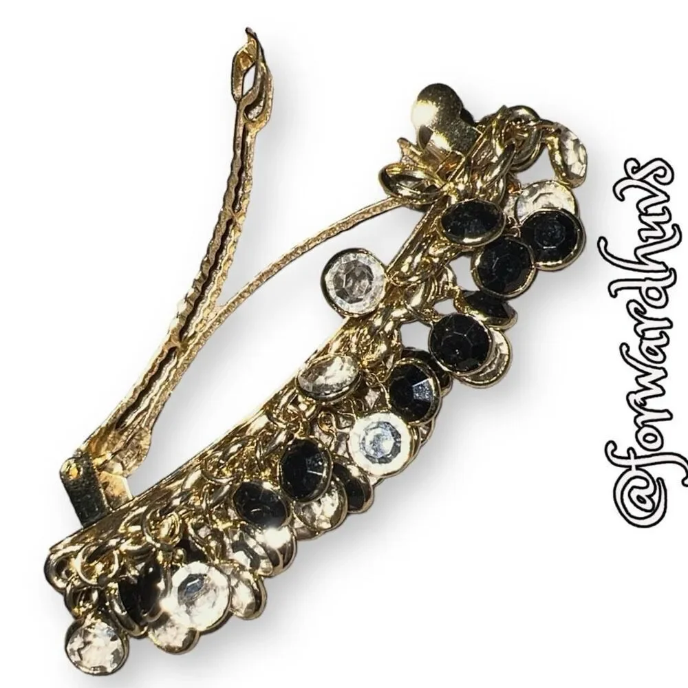 Bundle Sale 3 for $15 Gold Tone Clear & Black Dangling Charm Barrette